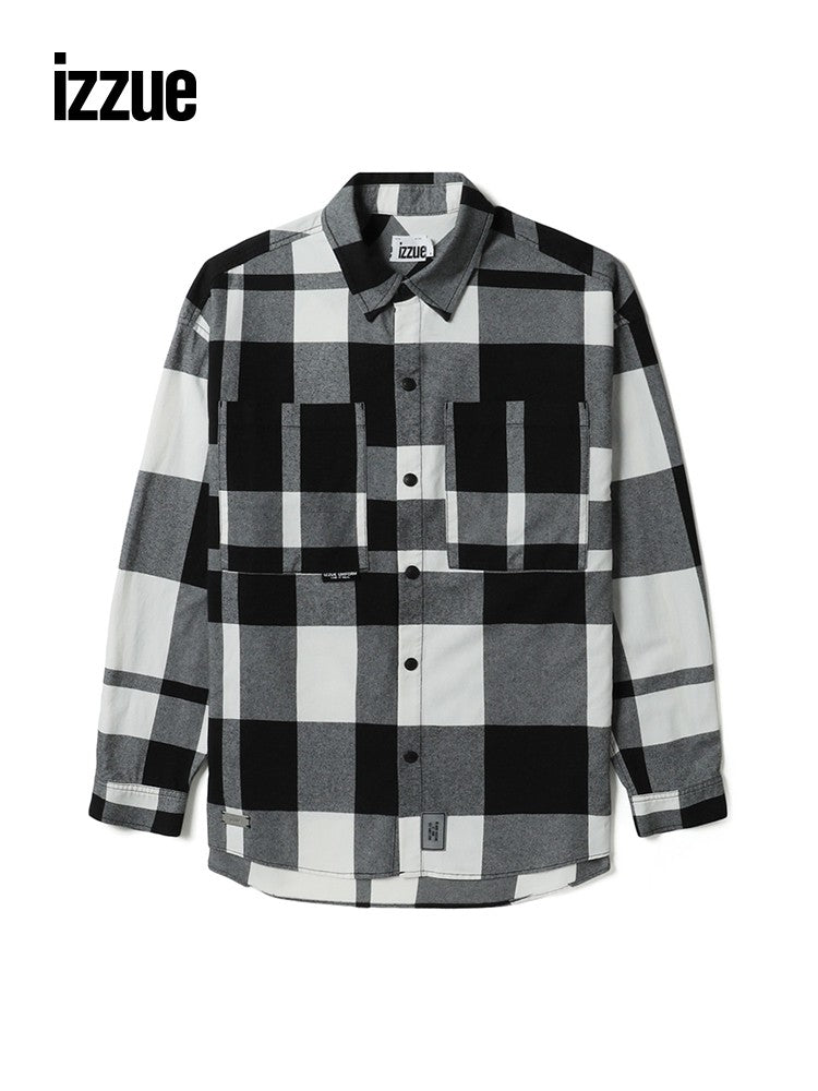 Izzue men's autumn plaid shirt fashion handsome literary plaid shirt 8102S3K