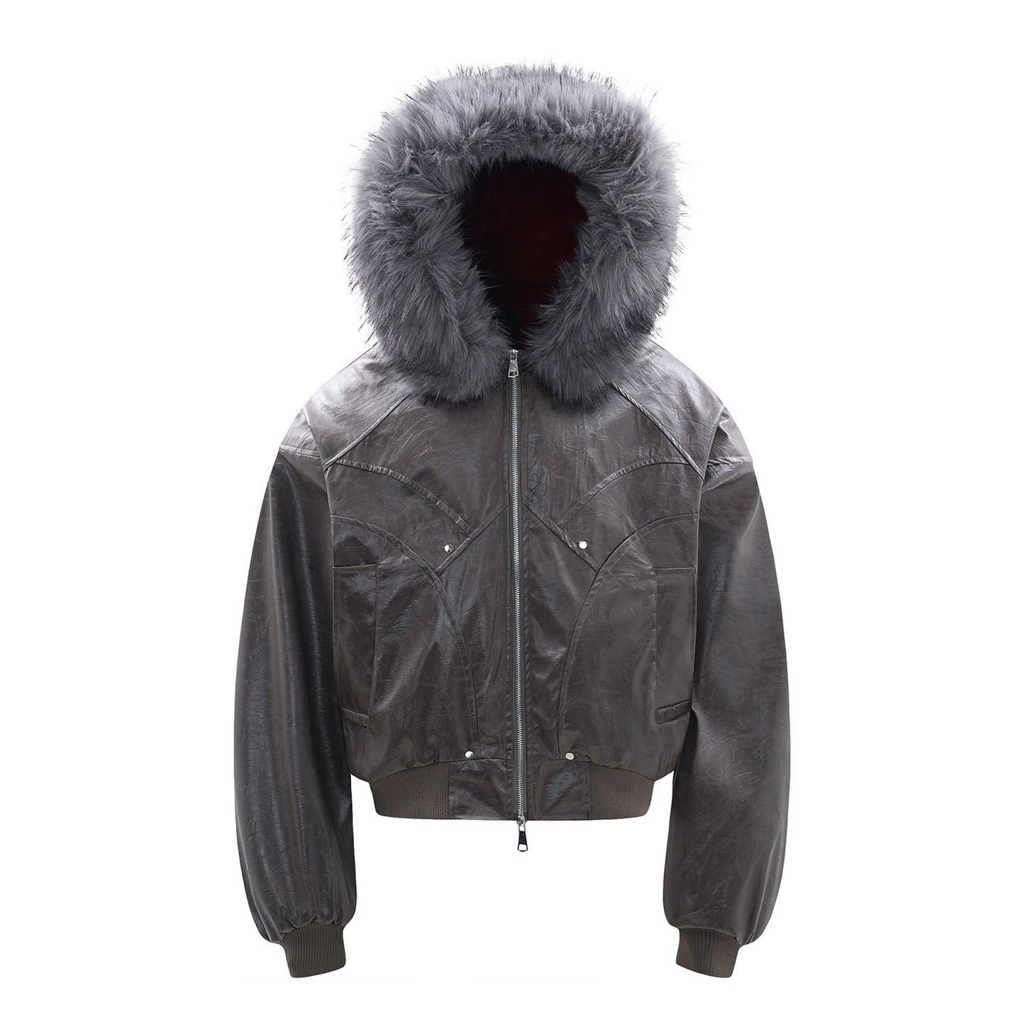 MT99 Zuoshan Diao &quot;Red Velvet Lining&quot; Thick Large Fur Collar Cotton Jacket High-end PU Leather Trendy Brand Reflective Jacket