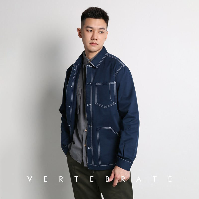 Vertebrate men's early autumn style contrast color bright line basic jacket cool weather small coat basic literary all-match style