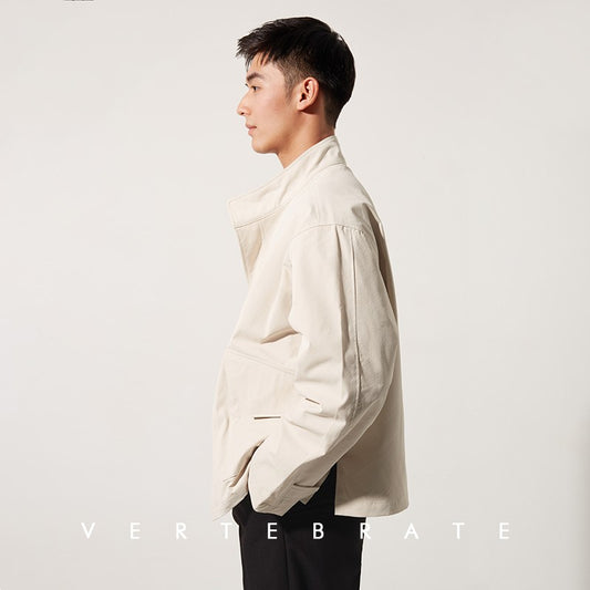 Vertebrate men's loose version Japanese casual small jacket spring and autumn thin jacket stand collar straight solid color youth