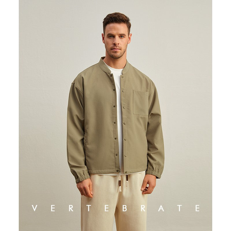 Vertebrate men's spring and summer no lining small jacket, three-dimensional pit stripe fabric, small stand collar small jacket, Japanese loose fit