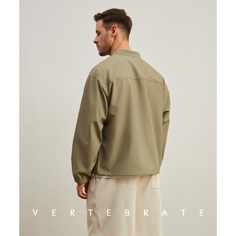 Vertebrate men's spring and summer no lining small jacket, three-dimensional pit stripe fabric, small stand collar small jacket, Japanese loose fit