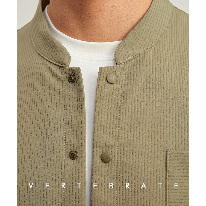 Vertebrate men's spring and summer no lining small jacket, three-dimensional pit stripe fabric, small stand collar small jacket, Japanese loose fit