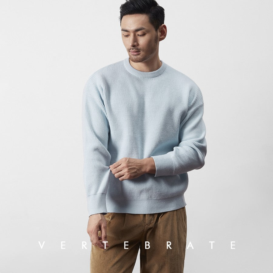 Vertebrate men's clothing European and American simple Korean style Morandi color knitted sweater pullover versatile basic style loose casual