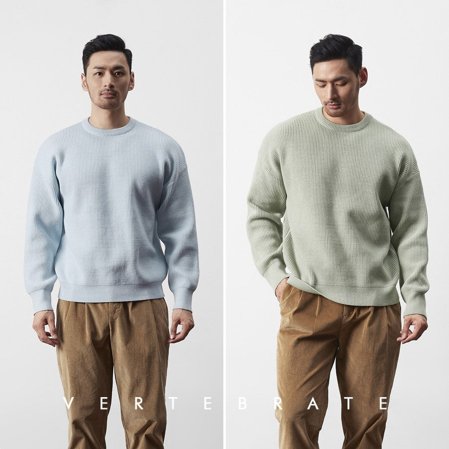 Vertebrate men's clothing European and American simple Korean style Morandi color knitted sweater pullover versatile basic style loose casual