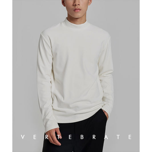 Vertebrate men's autumn and winter medium-high collar heavy knitted bottoming shirt high elastic thick warm long-sleeved basic T-shirt