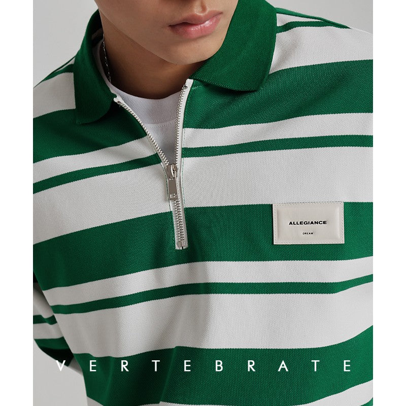 Vertebrate men's black and white green and white campus CITYBOY loose style autumn Korean striped long sleeve POLO