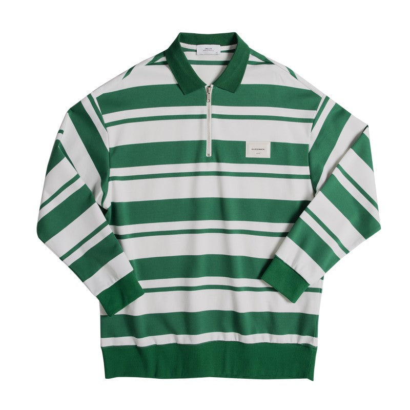 Vertebrate men's black and white green and white campus CITYBOY loose style autumn Korean striped long sleeve POLO