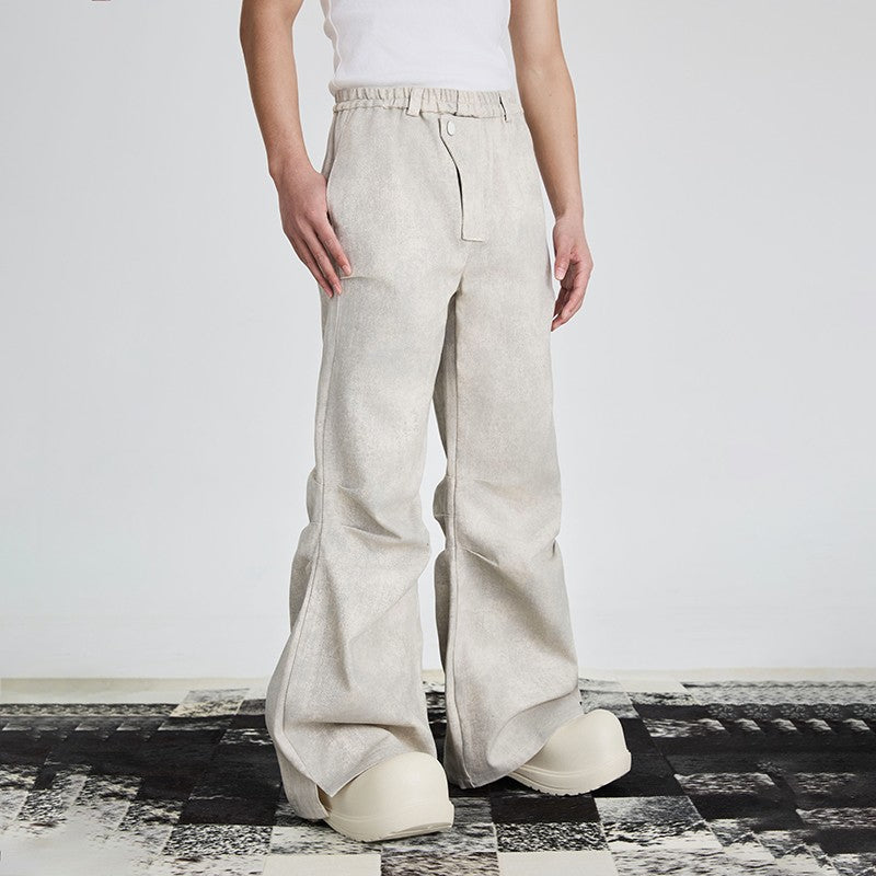 XEQUATION [Restatement] Glacier Bone Heavy Cleanfit Style Marble Loose Casual Wide Leg Trousers