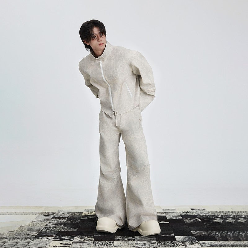 XEQUATION [Restatement] Glacier Bone Heavy Cleanfit Style Marble Loose Casual Wide Leg Trousers