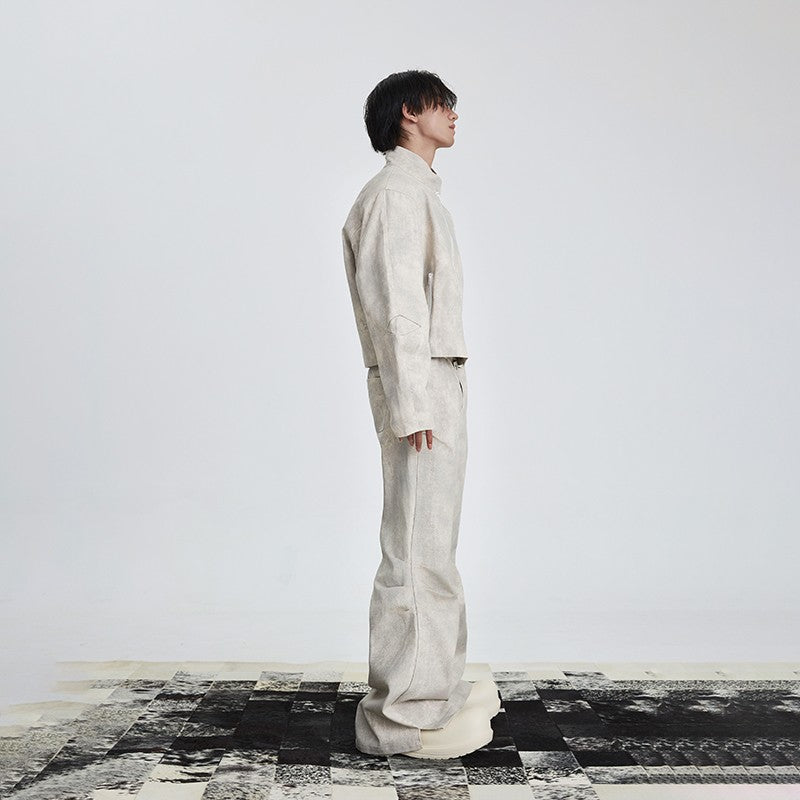 XEQUATION [Restatement] Glacier Bone Heavy Cleanfit Style Marble Loose Casual Wide Leg Trousers