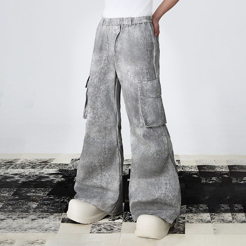 XEQUATION [Restatement] Cement ink dyed heavy cleanfit three-dimensional tailoring loose casual wide-leg trousers