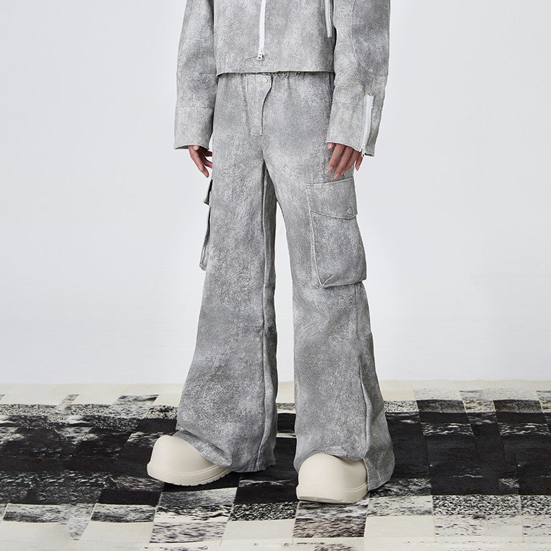 XEQUATION [Restatement] Cement ink dyed heavy cleanfit three-dimensional tailoring loose casual wide-leg trousers