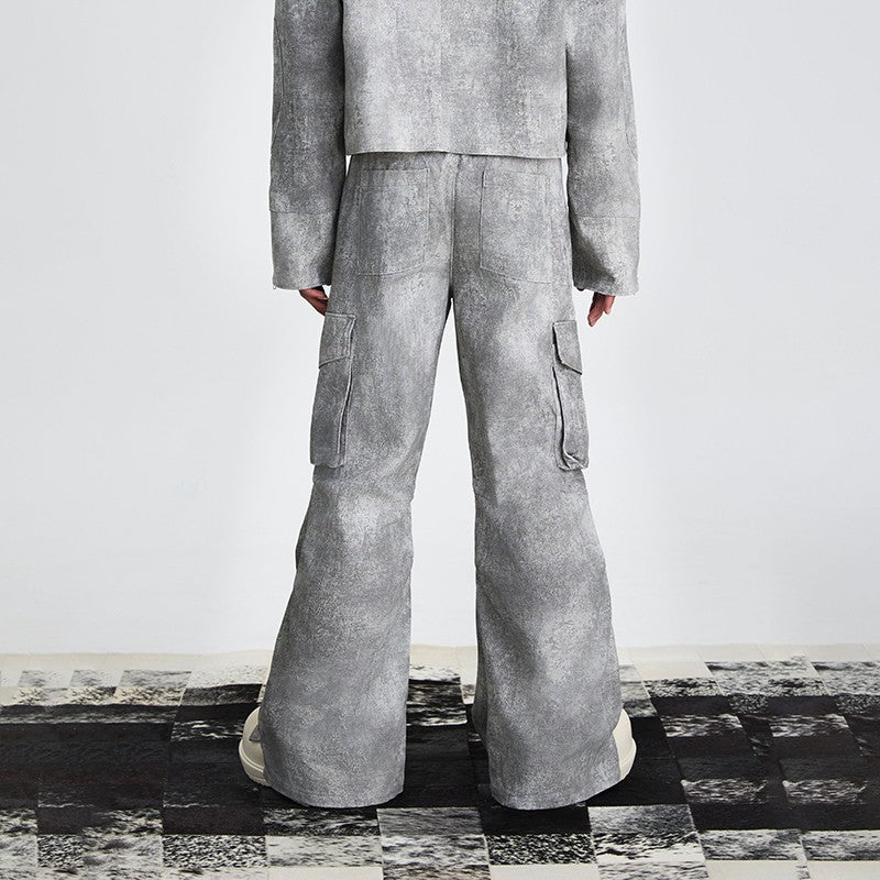 XEQUATION [Restatement] Cement ink dyed heavy cleanfit three-dimensional tailoring loose casual wide-leg trousers