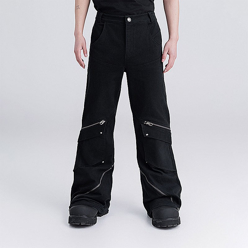 XEQUATION 24SS autumn design long zipper slightly flared functional dark cleanfit trousers