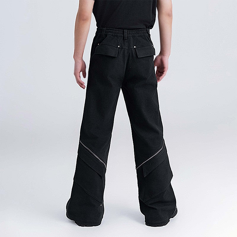 XEQUATION 24SS autumn design long zipper slightly flared functional dark cleanfit trousers