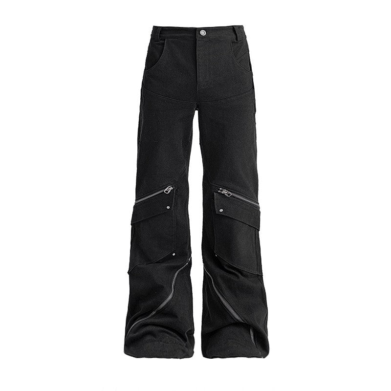 XEQUATION 24SS autumn design long zipper slightly flared functional dark cleanfit trousers