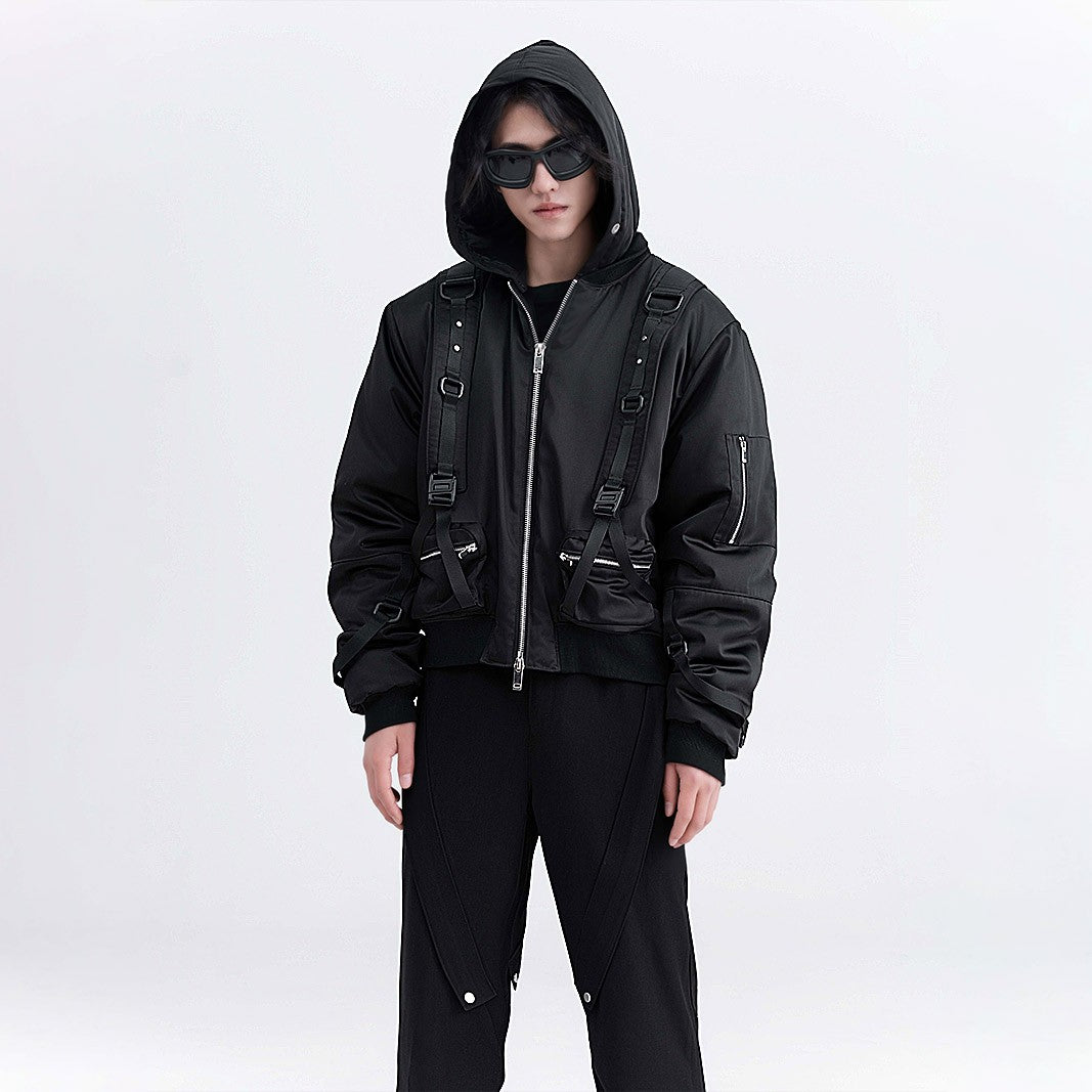 XEQUATION 24SS Heavyweight Motorcycle Strap Pioneer Short Profile Flight Jacket Cotton Baseball Jacket