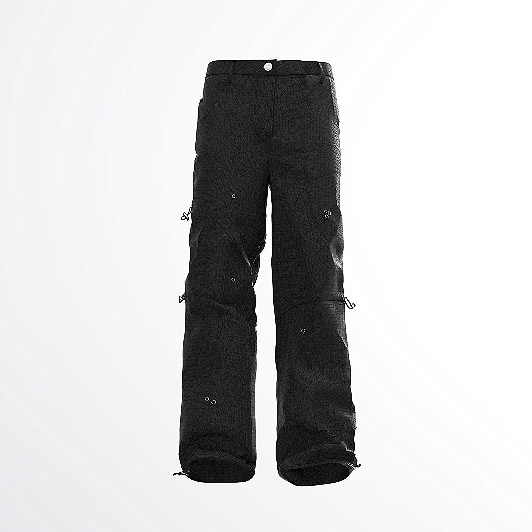 XEQUATION straight overalls functional style stitching original design trousers can be slightly flared black vibe dark