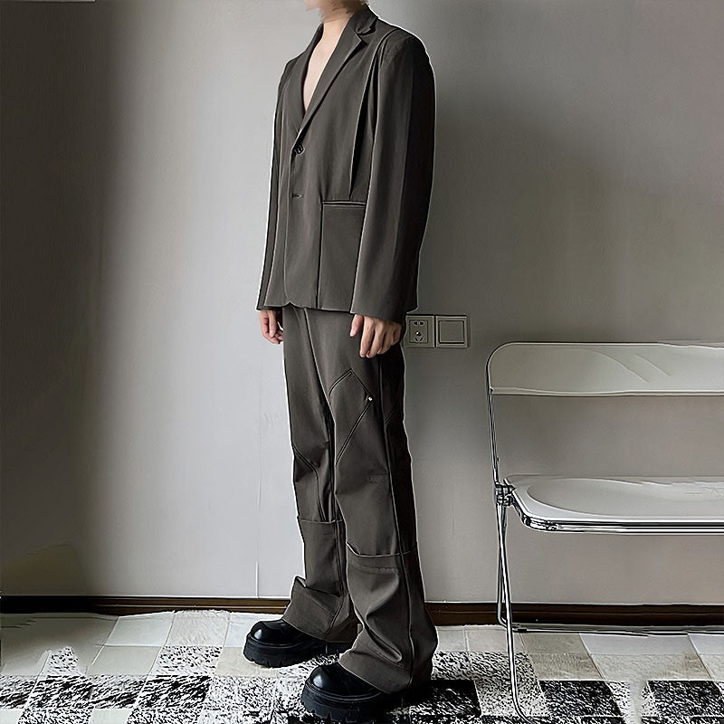 XEQUATION 24SS autumn high-end pleated design three-dimensional versatile casual flared suit trousers