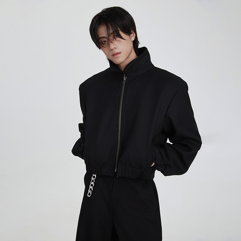 XEQUATION Wool blend short width Tennis lining curved deconstruction Removable shoulder pad Jacket jacket