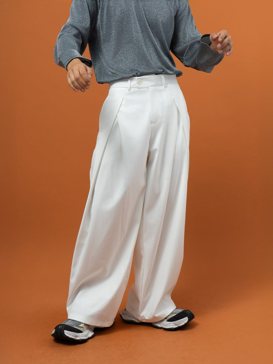 CLP black and white gray pleated wide-leg casual trousers trousers men's loose straight drape trendy retro trousers