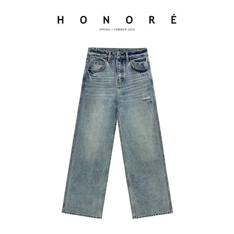 HONORE Gu Yue 3D Embroidered Pants King Eco-friendly Washed Ripped Nine-point Jeans