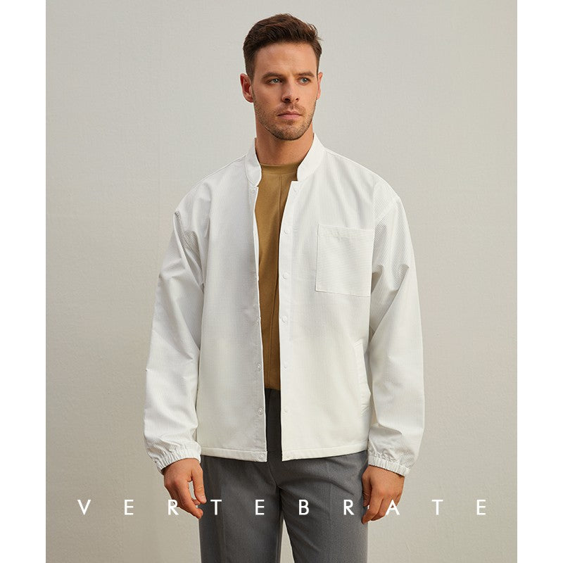 Vertebrate men's spring and summer no lining small jacket, three-dimensional pit stripe fabric, small stand collar small jacket, Japanese loose fit