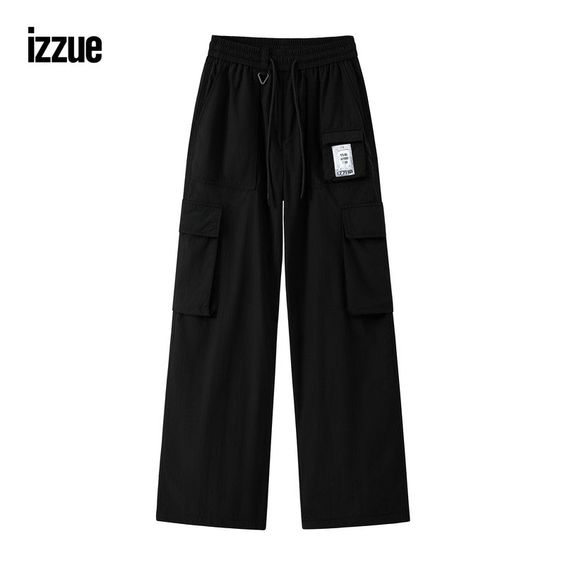 izzue men's overalls trousers 2024 winter new cool street loose straight pants casual pants