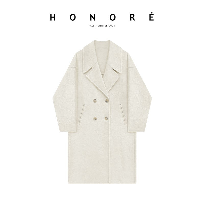 HONORE Guyue mulberry silk yak cashmere high-quality wool silhouette loose feeling three-dimensional double-faced wool coat