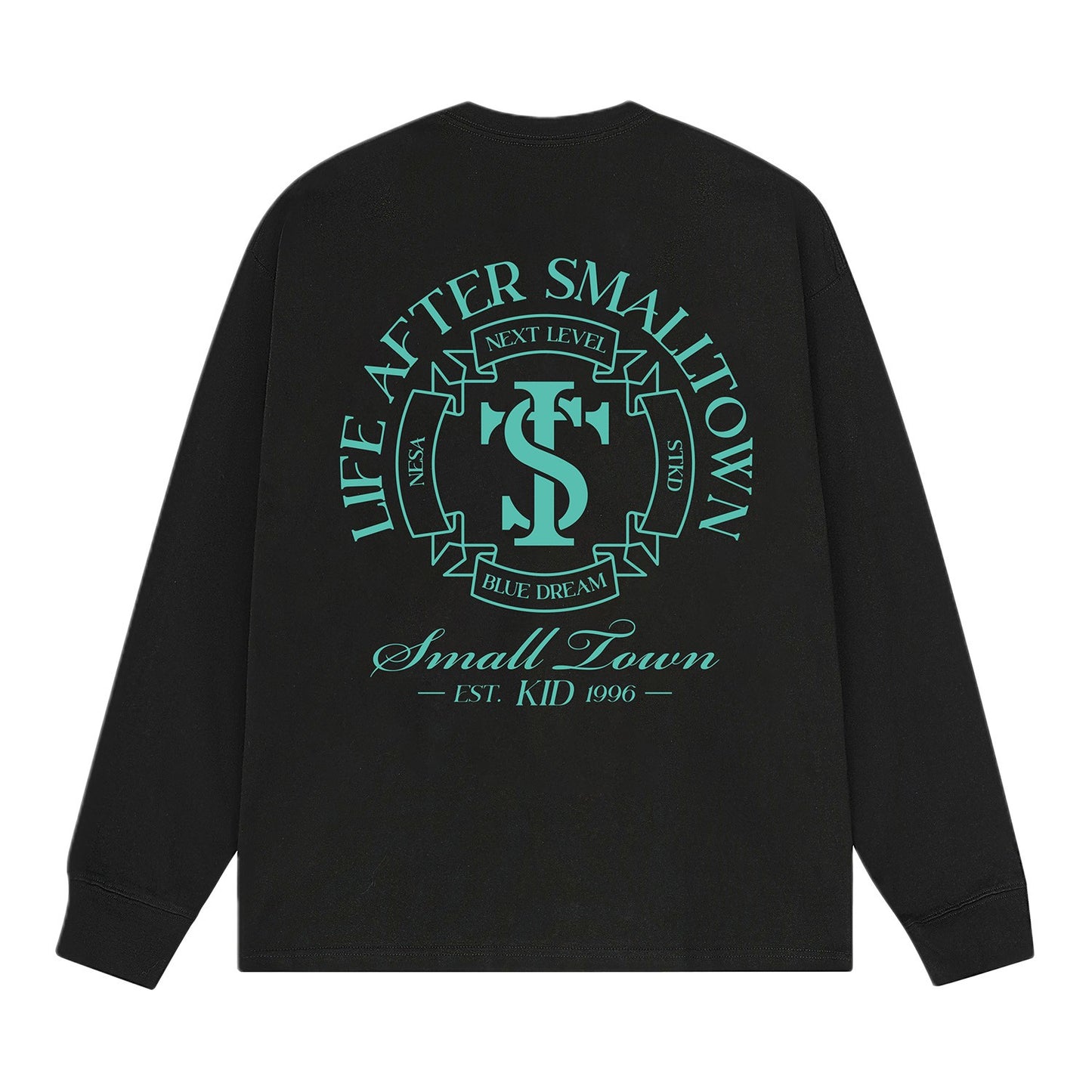 STK SmallTownKid round typography long-sleeved T-shirt with American retro casual street style national trend brand