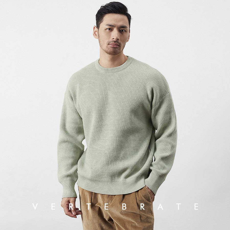 Vertebrate men's clothing European and American simple Korean style Morandi color knitted sweater pullover versatile basic style loose casual