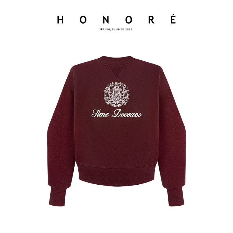 HONORE Gu Yue American lookbook original embroidered sports badge American ice silk ultra-thin air-conditioning sweatshirt