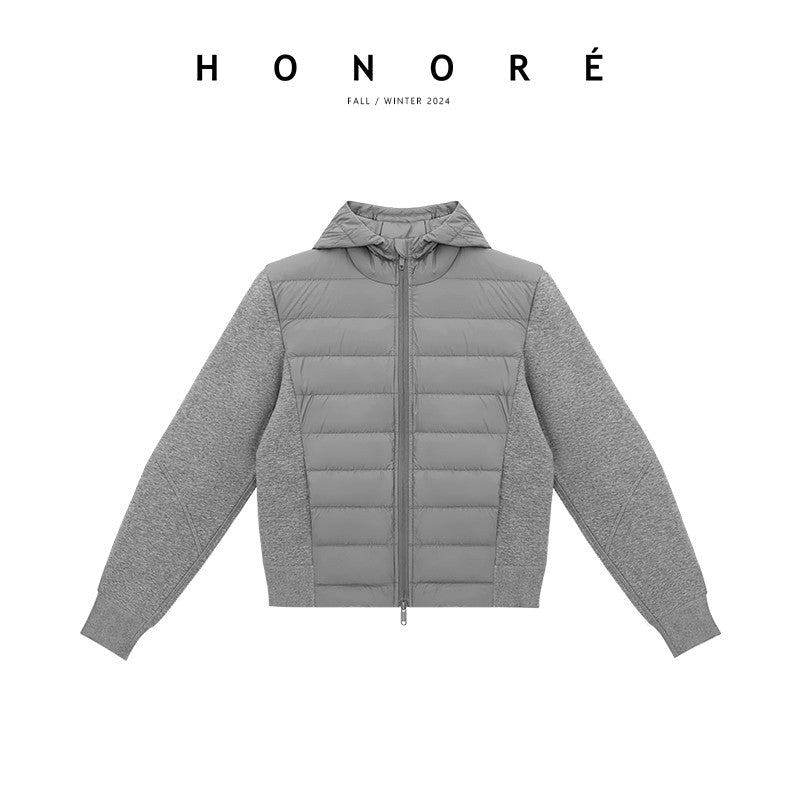 HONORE Ancient Moon Mon Sense Sweater Knitted Splicing Light Hooded Goose Down Jacket