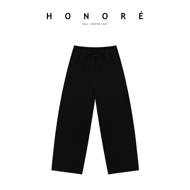 HONORE Gu Yue American Luxury Loose Comfort Leather Label Sweatpants