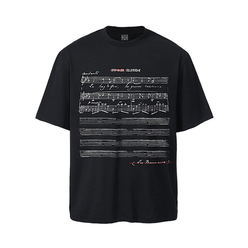 XEQUATION MUSIC SCORE G major nostalgic music score print short-sleeved sorona T-shirt