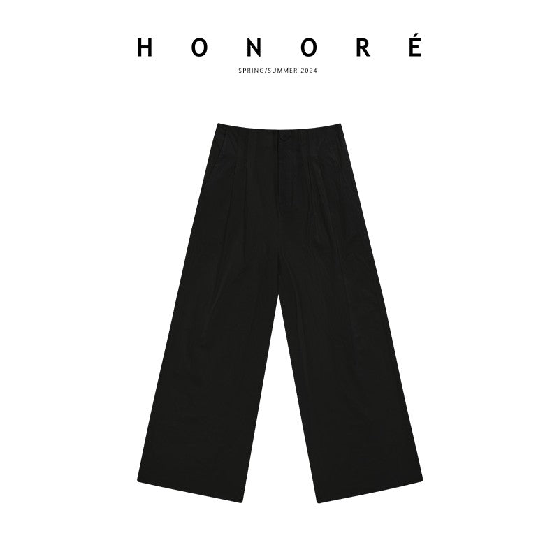 HONORE Guyue Tencel simple luxury pleated sexy tube top loose wide-leg pants fashion skirt cotton and linen suit