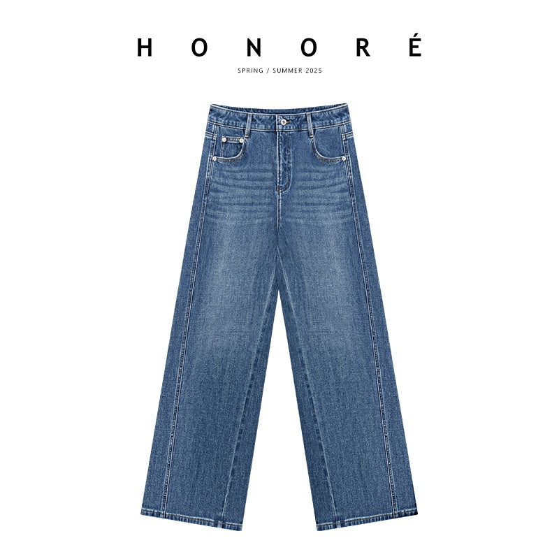 HONORE Guyue Supermodel God Pants Lycra Double Core Structure Stretch Denim Wide Leg Pants