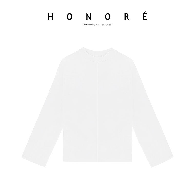 HONORE Gu Yue layered wear n0.1 autumn versatile loose long-sleeved top simple round neck white bottom T-shirt