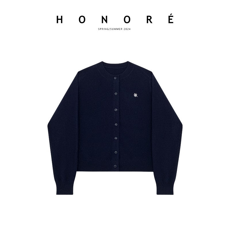 HONORE Gu Yue tennis old money style 100% sheep wool exquisite sweater knitted cardigan skirt three-piece set