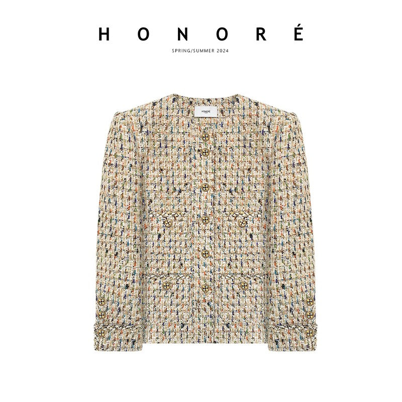 HONORE Gu Yue Museum Collection Exclusive Custom Solid Button Tweed Ribbon Chanel Jacket