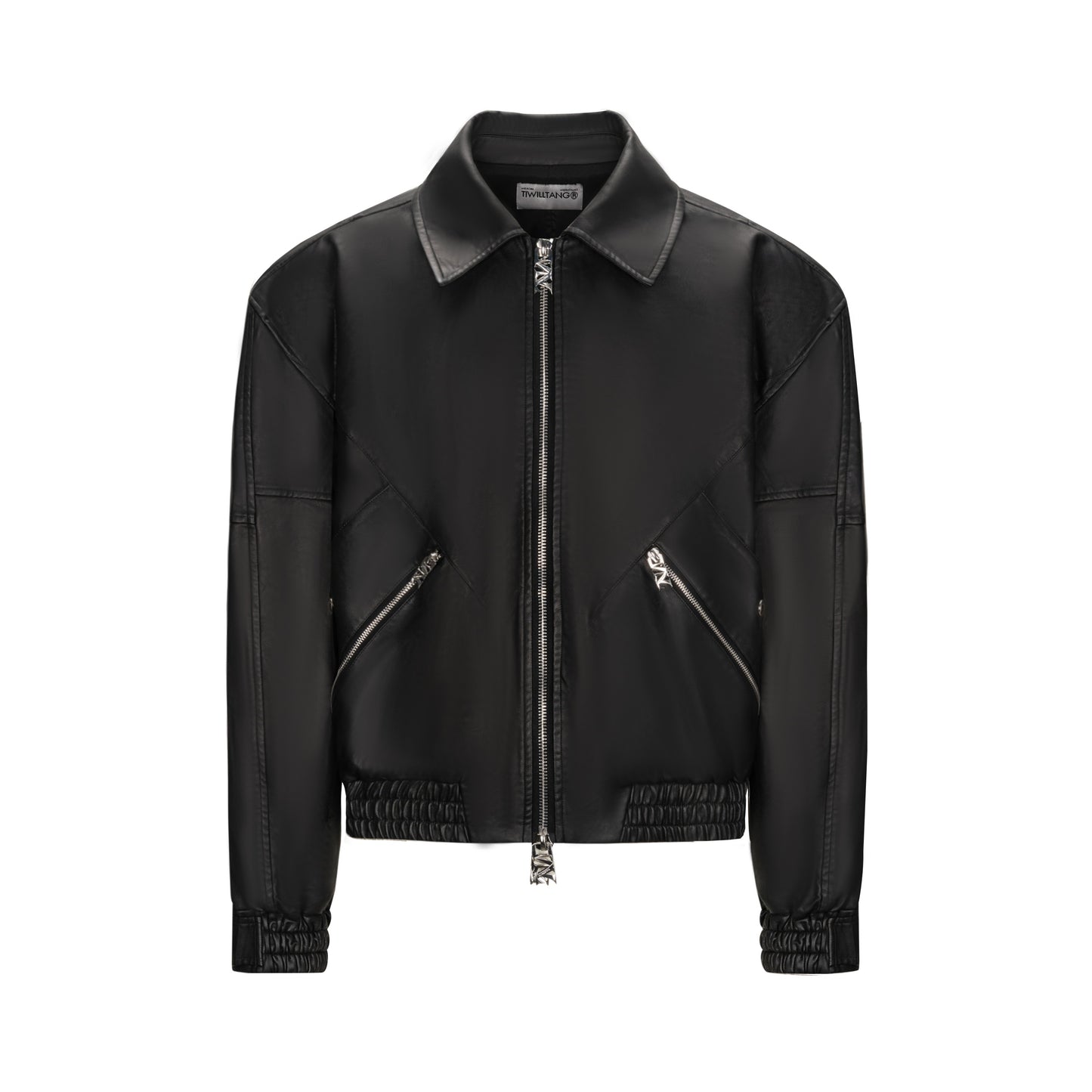 TIWILLTANG &quot;Fading&quot; structure split double pocket sliced lapel leather jacket