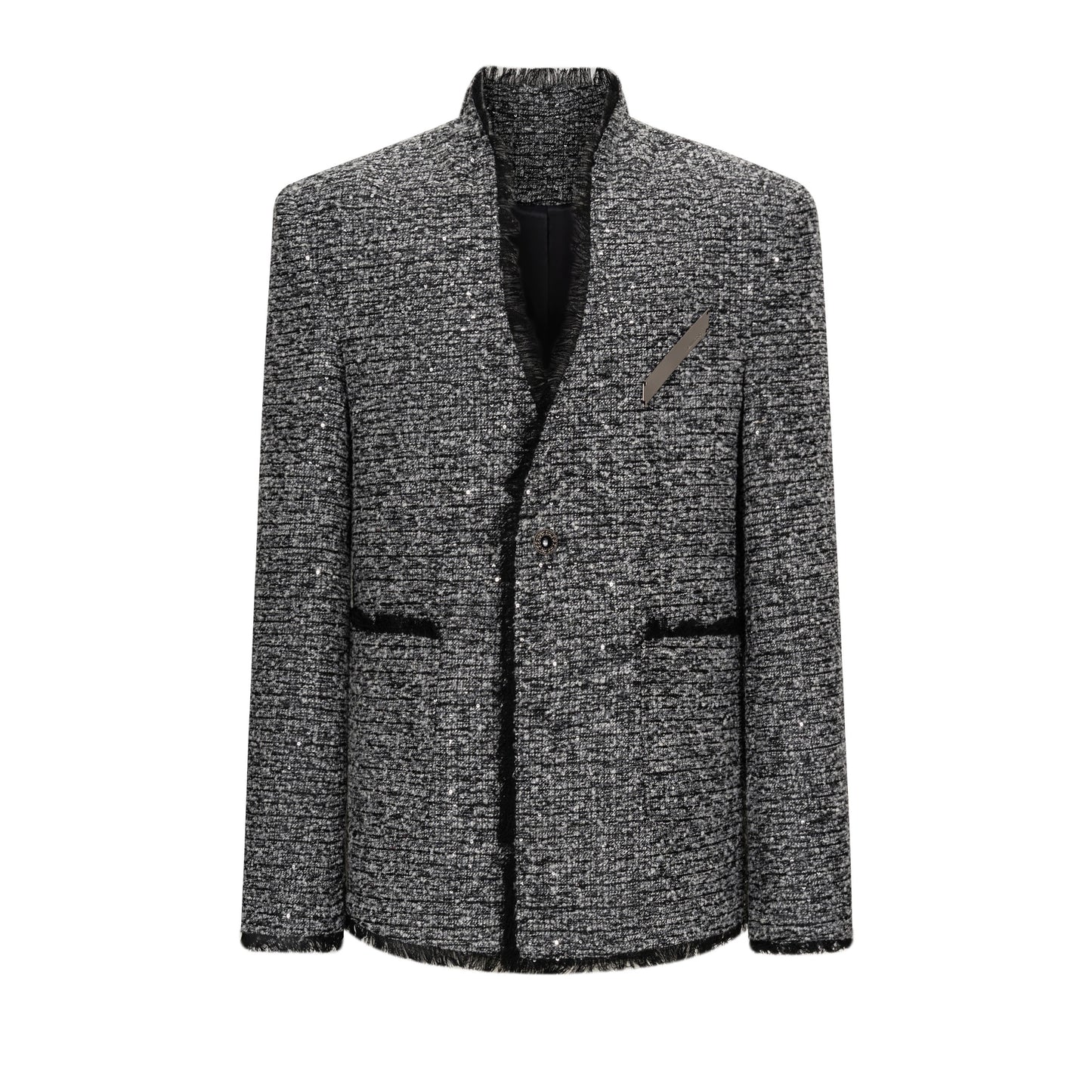 TIWLLTANG Qi Shi Lu &quot;Sang Hu Zhi Ye&quot; handmade floral yarn brushed arc stand collar tweed suit