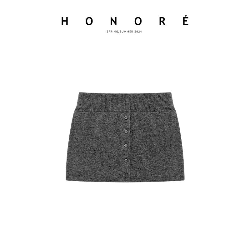 HONORE Gu Yue tennis old money style 100% sheep wool exquisite sweater knitted cardigan skirt three-piece set