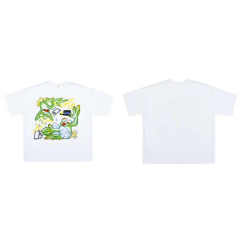 DND4DES Wang Yiheng same style cartoon millennium Y2K American star print white cotton short-sleeved T-shirt