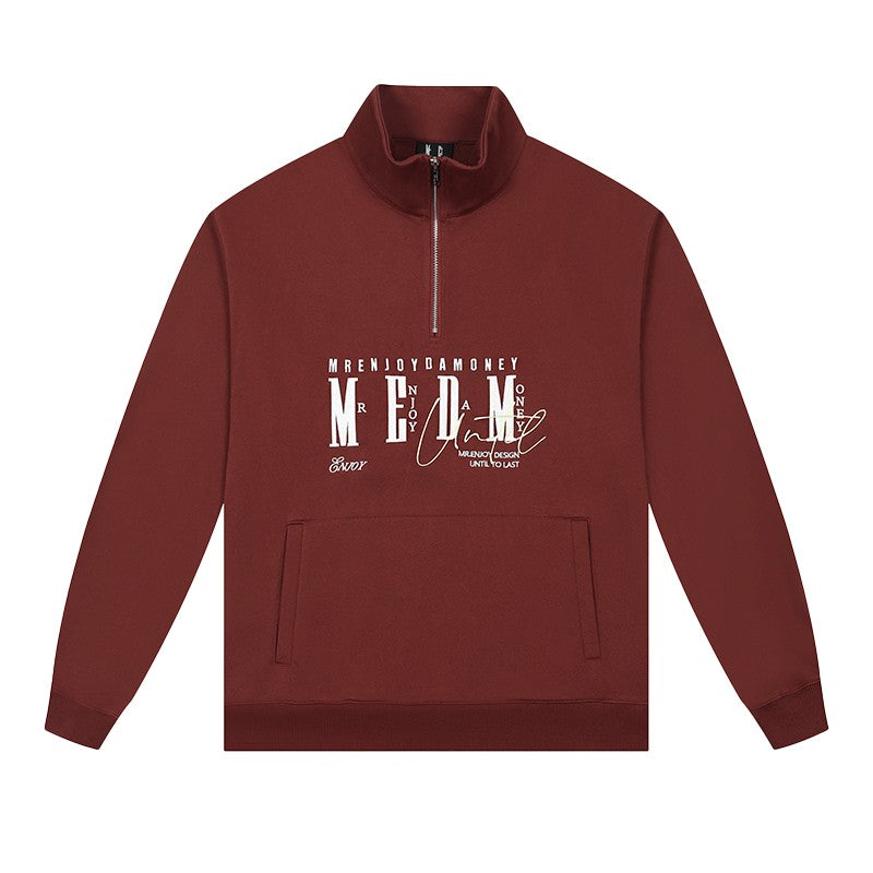 MEDM25SS half zipper embroidered sweatshirt men's 2025 spring new American hip loose high collar top autumn and winter