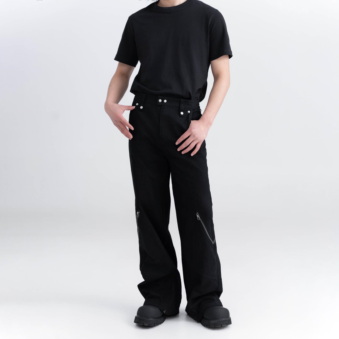 XEQUATION 24SS autumn deconstructed stitching black original detachable zipper flared wide-leg trousers