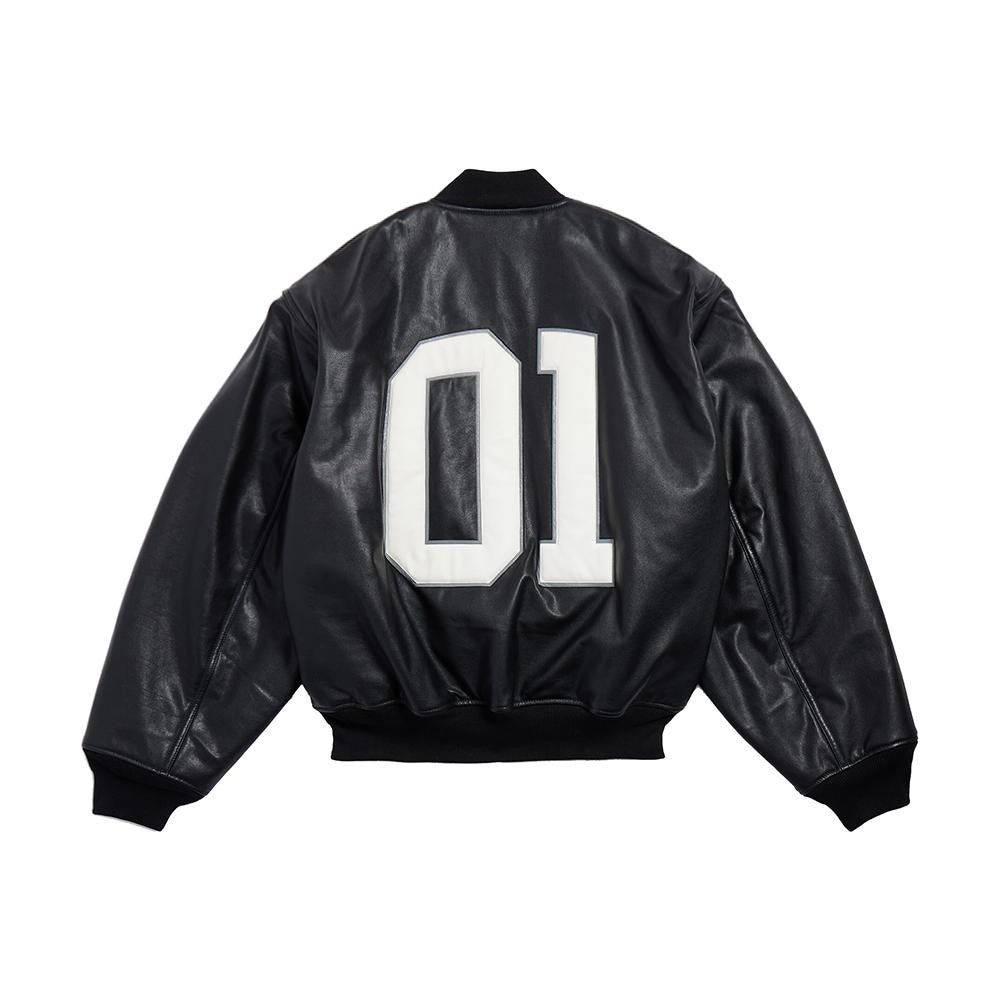 TrendMaybe &quot;0 logo&quot; embroidered flight suit first layer cowhide jacket baseball jacket loose couple trendy coat