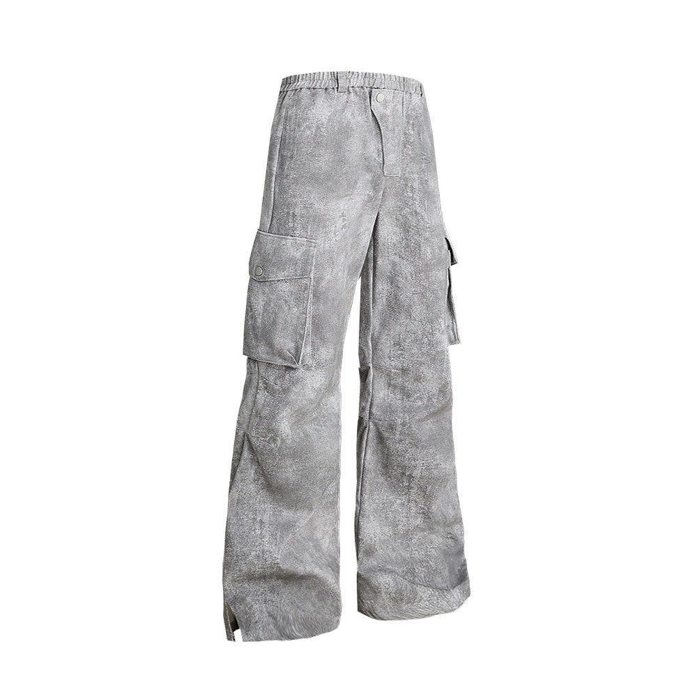 XEQUATION [Restatement] Cement ink dyed heavy cleanfit three-dimensional tailoring loose casual wide-leg trousers