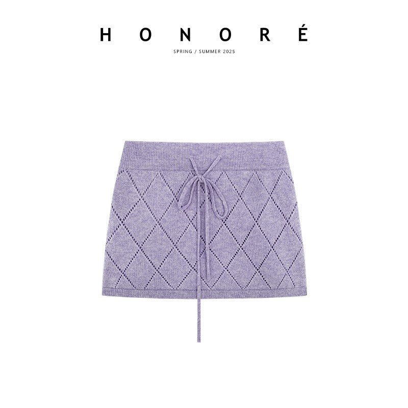 HONORE Ancient Moon Exquisiteness Diamond Hollow 0% Wool Knitted Three-piece Set